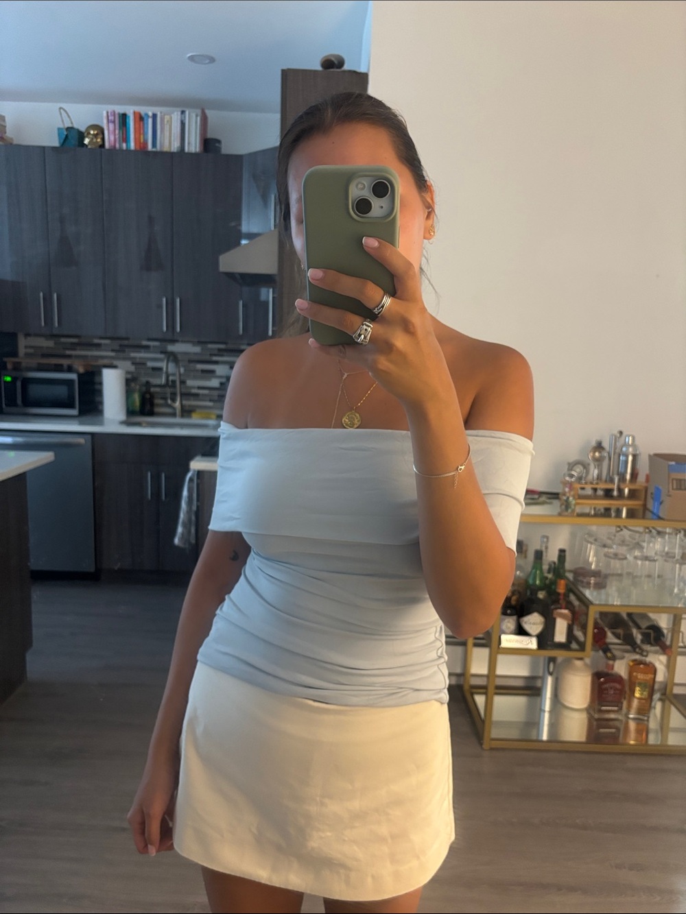 Aritzia Contour Off-Shoulder Light Blue Top